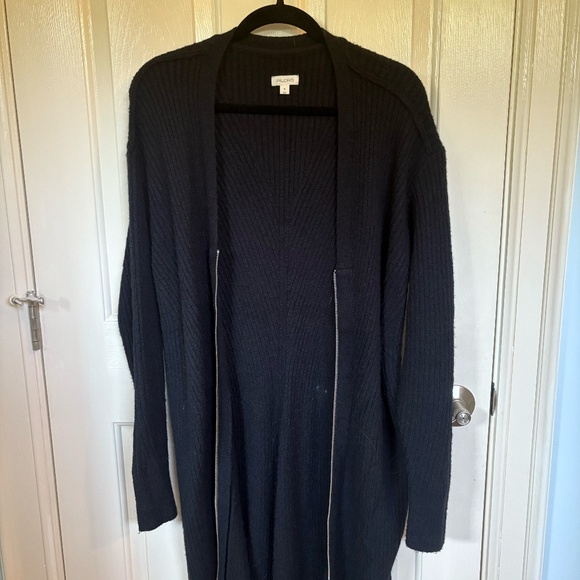 PILCRO FAUX LEATHER-TRIMMED DUSTER CARDIGAN SWEATER - Picture 2 of 4